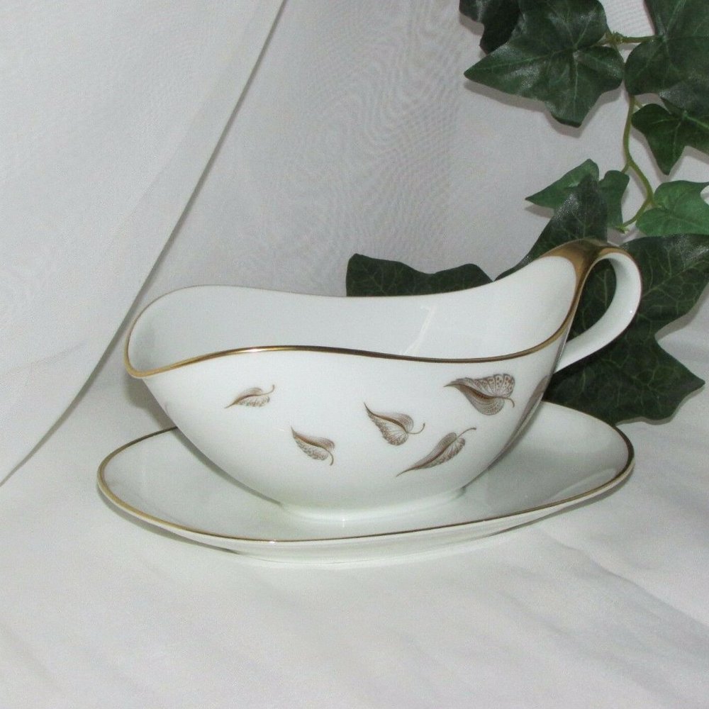 Vintage Gravy Boat Heinrich Bavaria Golden Leaves China or Fine Porcelain
